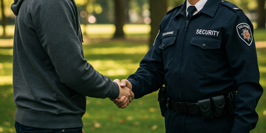 Security professional shaking hands with a client